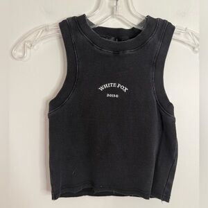 White Fox Cropped Ribbed Baby Tank XS Black
